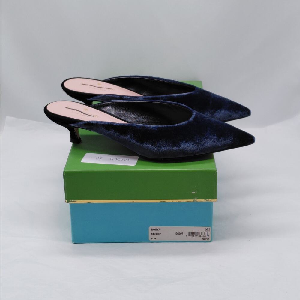 Kate Spade Womens Heels Sz 6 Blue Velvet Kitten Heel Pointed Toe Mule Old Money